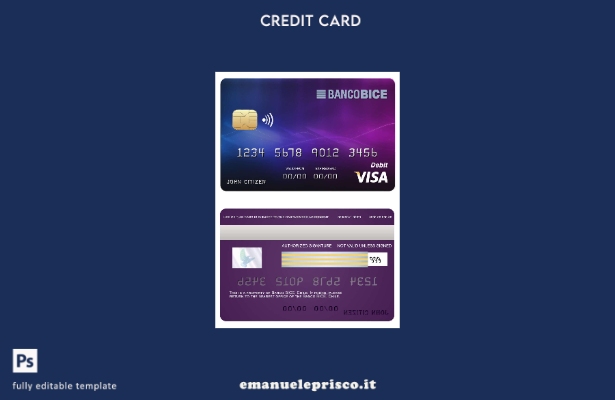 modello di carta visto bancario Cile BICE in stile verificato